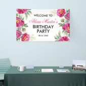 Rode Violet Pioen Bloemen Groen Verjaardag Welkom Spandoek (Beurs)