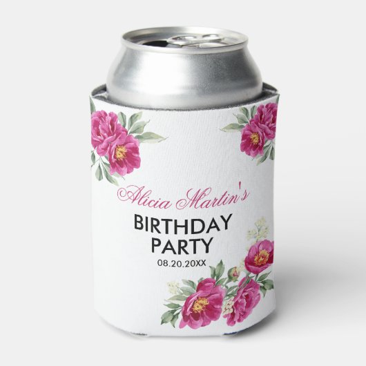 Rode Violet Pioen Bloemen Groen Verjaardagsfeest Blikjeskoeler (Blikje Voorkant)