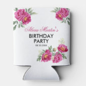 Rode Violet Pioen Bloemen Groen Verjaardagsfeest Blikjeskoeler (Achterkant)