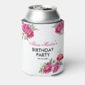 Rode Violet Pioen Bloemen Groen Verjaardagsfeest Blikjeskoeler (Blikje Achterkant)