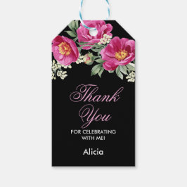 Rode Violet Pioen Bloemen Groen Zwart Dank u Cadeaulabel