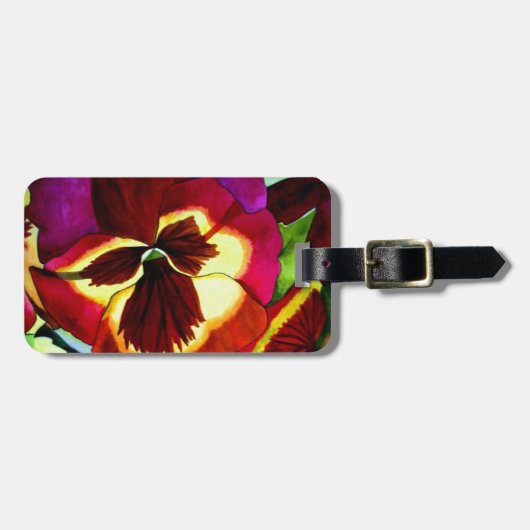 Rode viooltjes aquarel bloem originele kunst bagagelabel (Voorkant horizontaal)