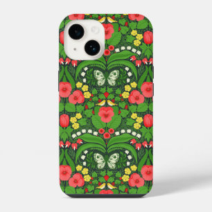 Rode viooltjes, vogels en vlinders iPhone 14 hoesje