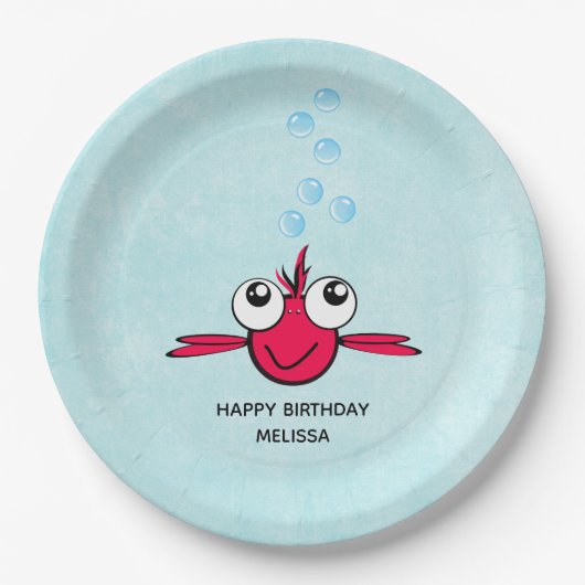 Rode Vis met Big Eyes Cartoon Illustratiepapier Papieren Bordje (Voorkant)