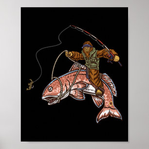 Rode vis vissen jagen Bigfoot Vissers Poster