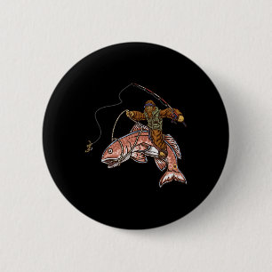 Rode vis vissen jagen Bigfoot Vissers Ronde Button 5,7 Cm
