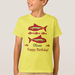 Rode vis voor kinderen T-shirt Happy Birthday 2025