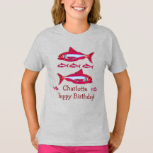 Rode vis voor kinderen T-shirt Happy Birthday 2025