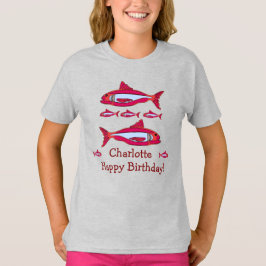 Rode vis voor kinderen T-shirt Happy Birthday 2025