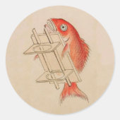 rode vis Yokai Ronde Sticker (Voorkant)