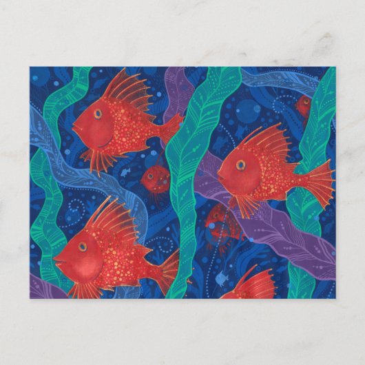 Rode vis, zeewier Zee zeedieren onderwater Briefkaart (Voorkant)