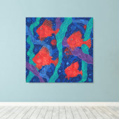 Rode vis, zeewier Zee zeedieren onderwater Canvas Afdruk (Insitu (Houten vloer))