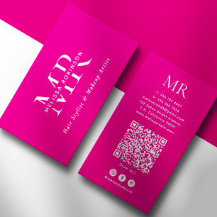 Rode Visagist Witte Monogram & QR-code Visitekaartje