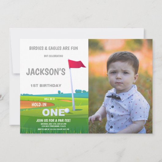Rode vlag Golf Birthday-uitnodigingen met foto Kaart (Voorkant)
