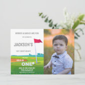 Rode vlag Golf Birthday-uitnodigingen met foto Kaart (Staand voorkant)