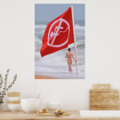 Rode vlag op het strand - Florida Poster (Keuken)