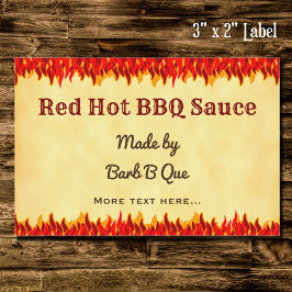 Rode Vlammen Bewerkbaar Retro BBQ Hot Sauce Voedse Voedselcontainer Etiket