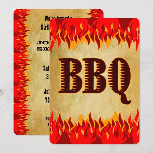 Rode Vlammen Western BBQ-feest Kaart (Voorkant / Achterkant)