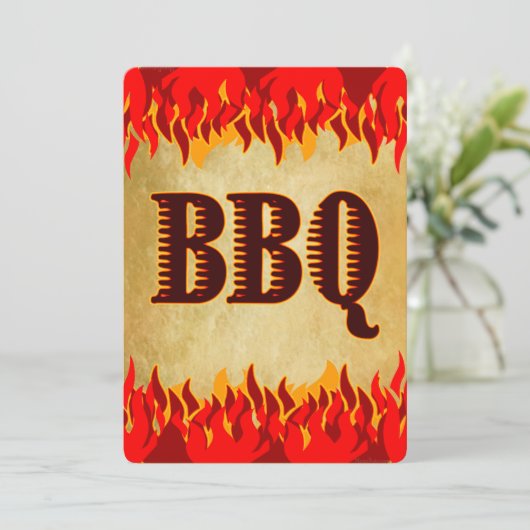 Rode Vlammen Western BBQ-feest Kaart (Staand voorkant)