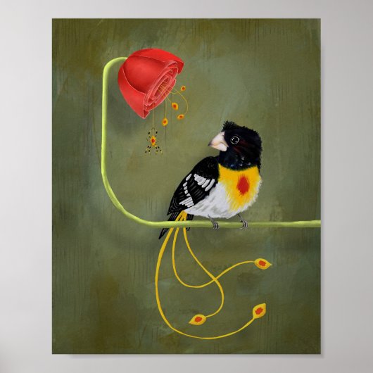 Rode Vlek Gele Borst Vogel met Banaan Spin Poster (Voorkant)