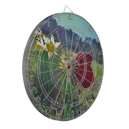 rode vleugelfee en daffodils dartbord (Voorkant Links)