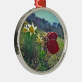 rode vleugelfee en daffodils metalen ornament (Rechts)