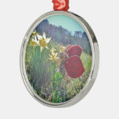 rode vleugelfee en daffodils metalen ornament (Links)