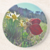 rode vleugelfee en daffodils zandsteen onderzetter (Voorkant)
