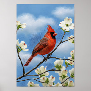 Rode vleugels en witte bloemblaadjes poster