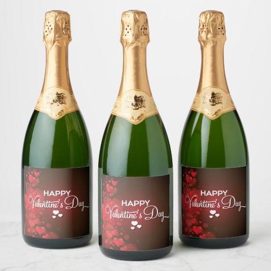 Rode vliegende harten met Happy Valentijnsdag Sparkling Wijnetiket (Flessen)