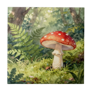 Rode Vliegenzwam Watercolor Bos Scene Tegeltje