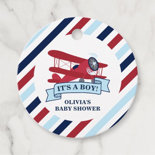 Rode Vliegtuig Baby Shower Bedankjes Labels (Voorkant)