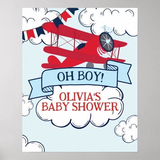 rode vliegtuig baby shower poster (Voorkant)