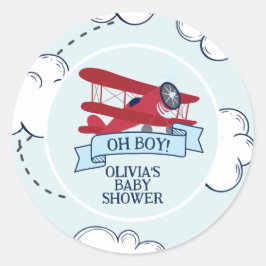 Rode Vliegtuig Baby Shower Ronde Sticker