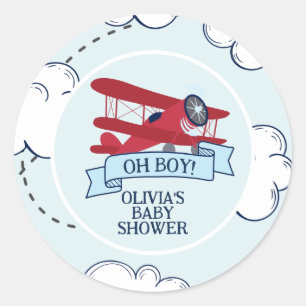 Rode Vliegtuig Baby Shower Ronde Sticker