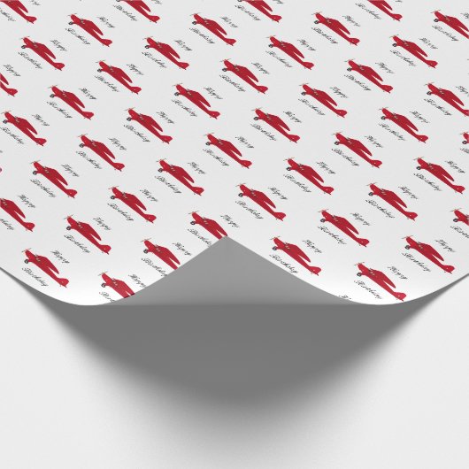 Rode Vliegtuig Happy Birthday Wrapping Paper Cadeaupapier (Hoek)