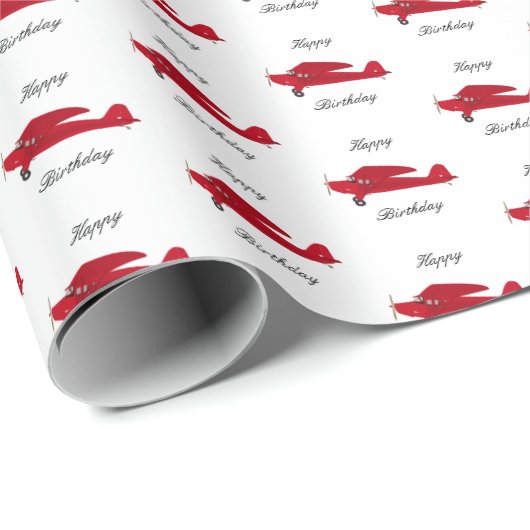  Rode Vliegtuig Happy Birthday Wrapping Paper Cadeaupapier (Rol Hoek)