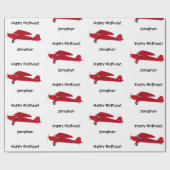  Rode Vliegtuig Happy Birthday Wrapping Paper Cadeaupapier (Vlak)