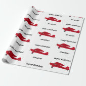  Rode Vliegtuig Happy Birthday Wrapping Paper Cadeaupapier (Uitgerold)