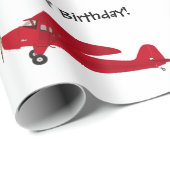 Rode Vliegtuig Happy Birthday Wrapping Paper Cadeaupapier (Rol Hoek)