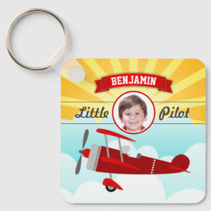 Rode Vliegtuig Kleine Piloot Naam Foto Kinderkamer Sleutelhanger