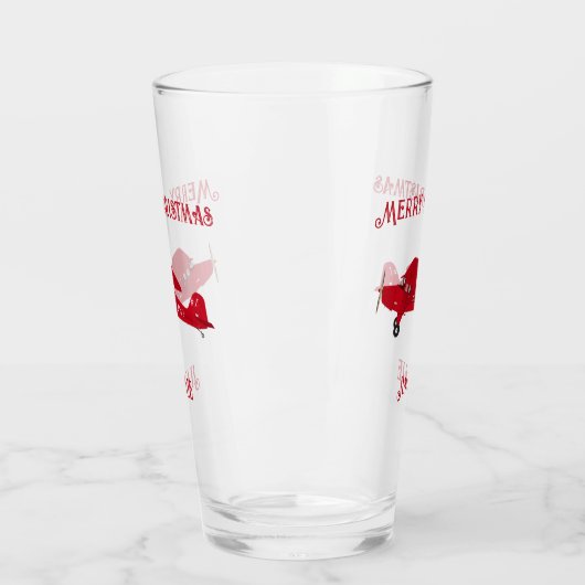  Rode Vliegtuig Merry Kerstmis Pint Soda Jar Glas (Links)