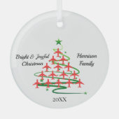 Rode Vliegtuigen Kerstboom, Luchtvaart, Eenvoudig Glas Ornament (Voorkant)