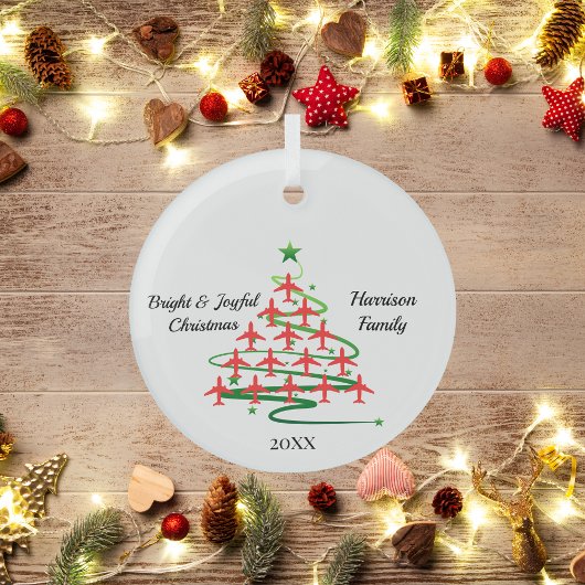 Rode Vliegtuigen Kerstboom, Luchtvaart, Eenvoudig Glas Ornament