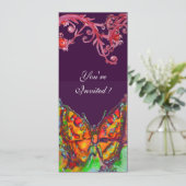 RODE VLINDER,BLOEMENKRULLEN Goud Geel Paars Kaart (Staand voorkant)