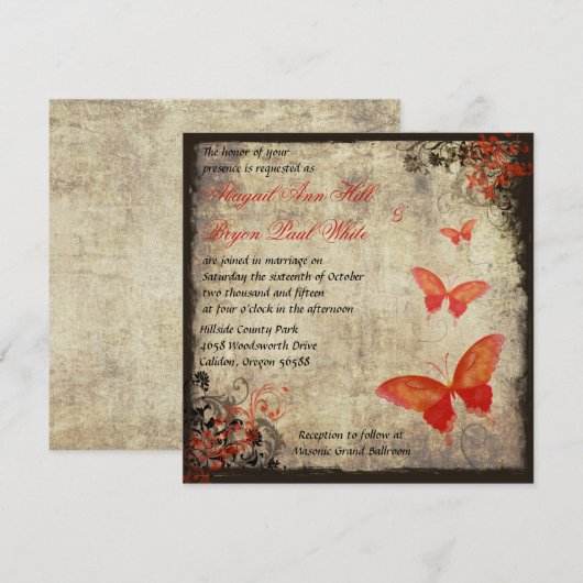 Rode vlinder bruiloft uitnodiging (Voorkant / Achterkant)