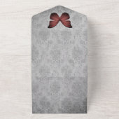 Rode vlinder Damask bruiloft All In One Uitnodiging (Buitenkant)