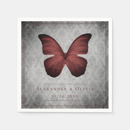 Rode  vlinder Damask bruiloft Servet (Voorkant)