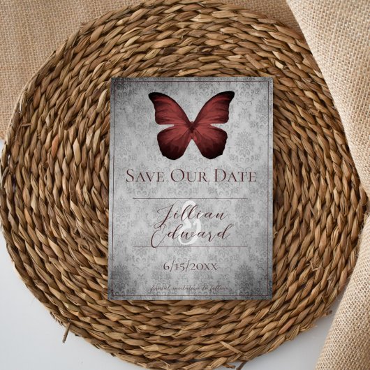 Rode  Vlinder Damask Save the Date Aankondiging