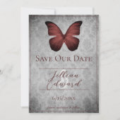 Rode  Vlinder Damask Save the Date Aankondiging (Voorkant)